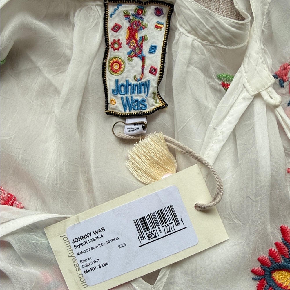 NWT! Retail $295 Johnny Was Ivory Blouse with Colorful Embroidery - Picture 9 of 10